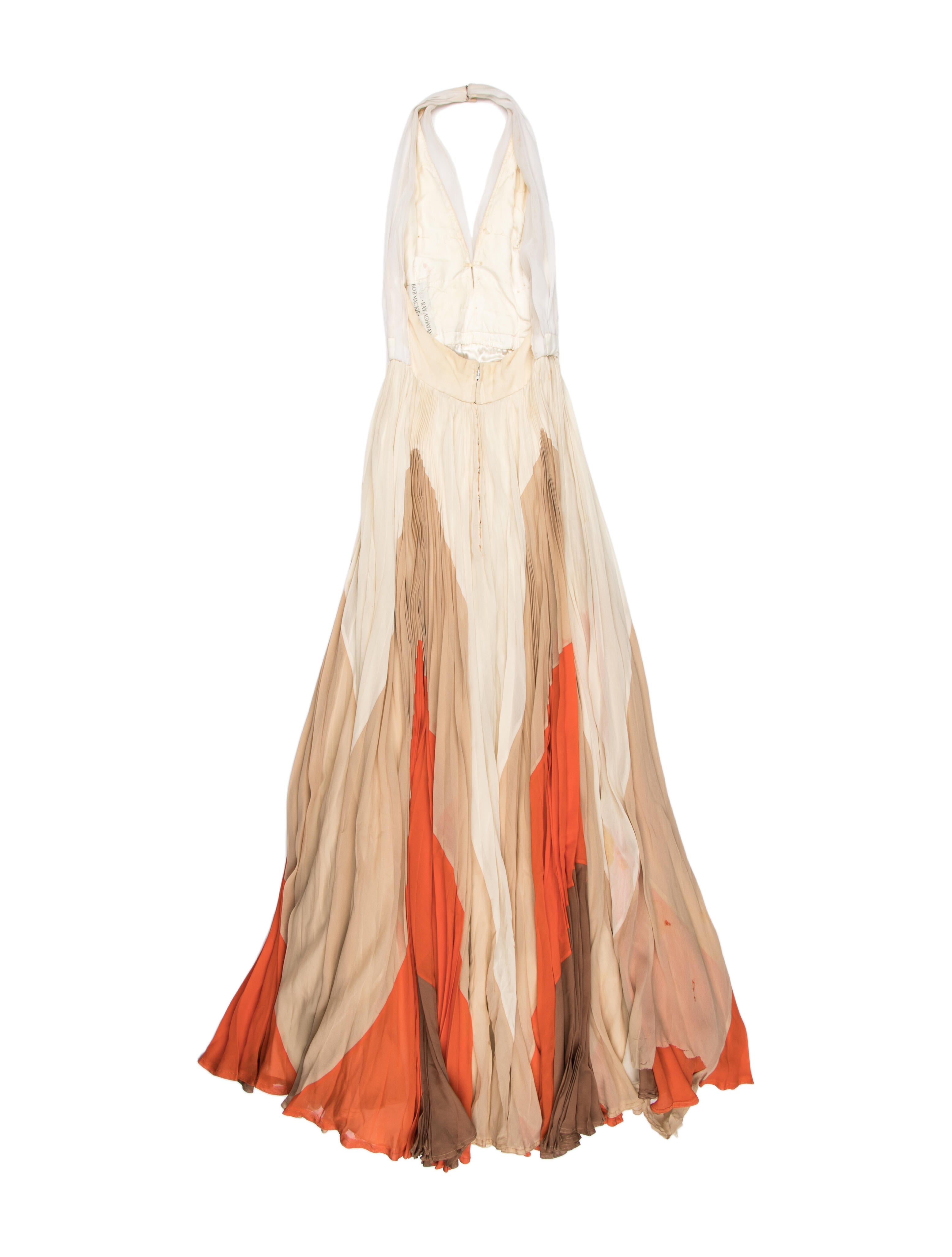 open lace back dress 1980s Bob Mackie Golden Orange Irridescent Silk Chiffon Beaded Gown with Matching Shawl