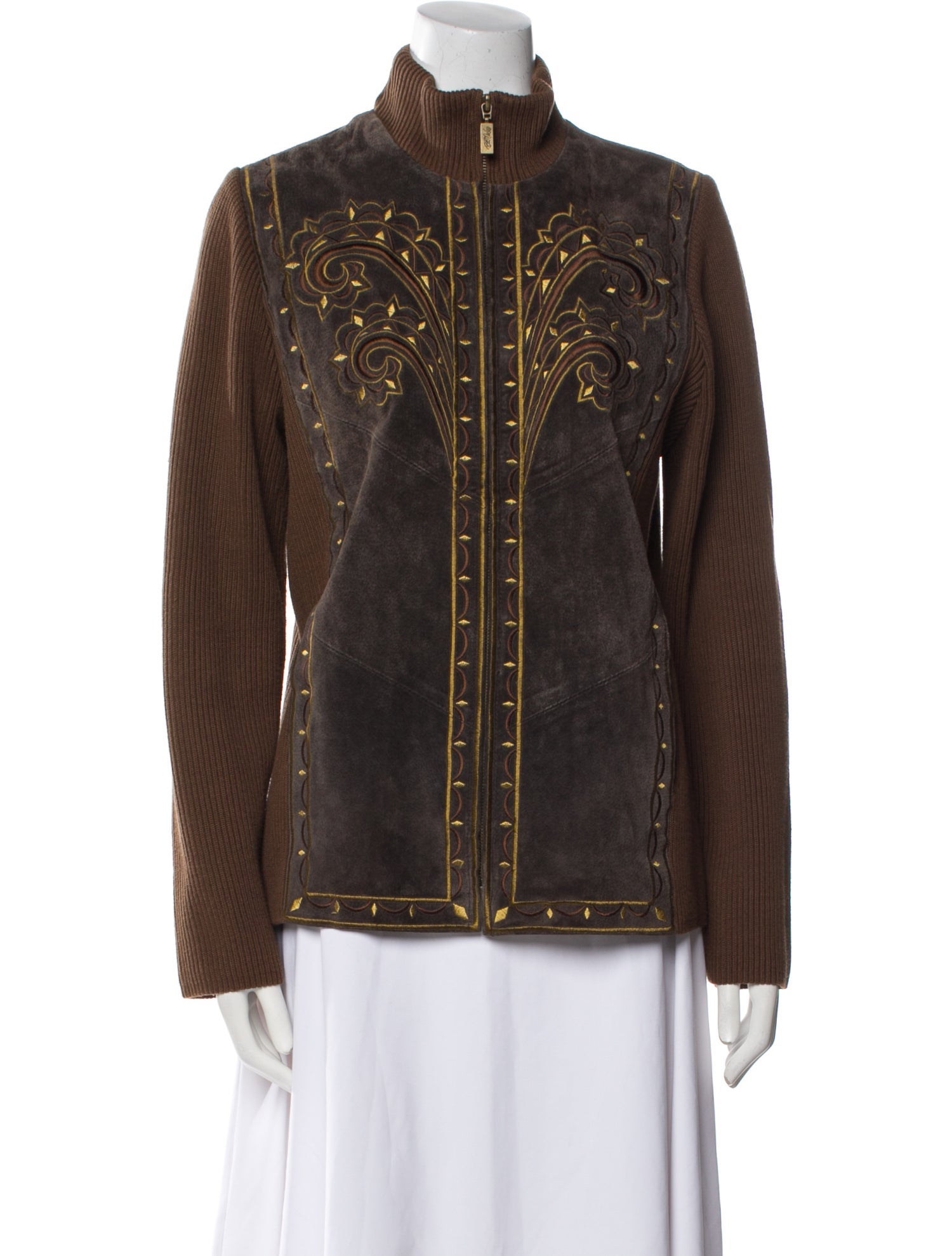 Bob Mackie Leather Printed Denim Jacket