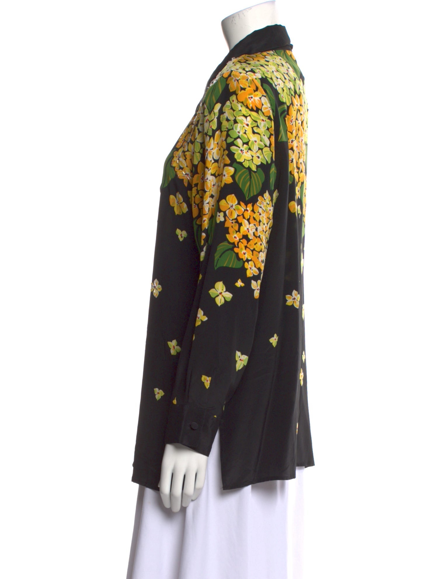 Bob Mackie Silk Floral Print Button-Up Top