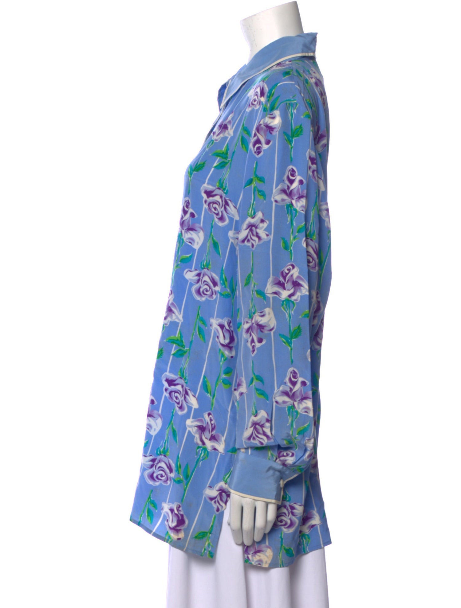 Bob Mackie Silk Floral Print Button-Up Top