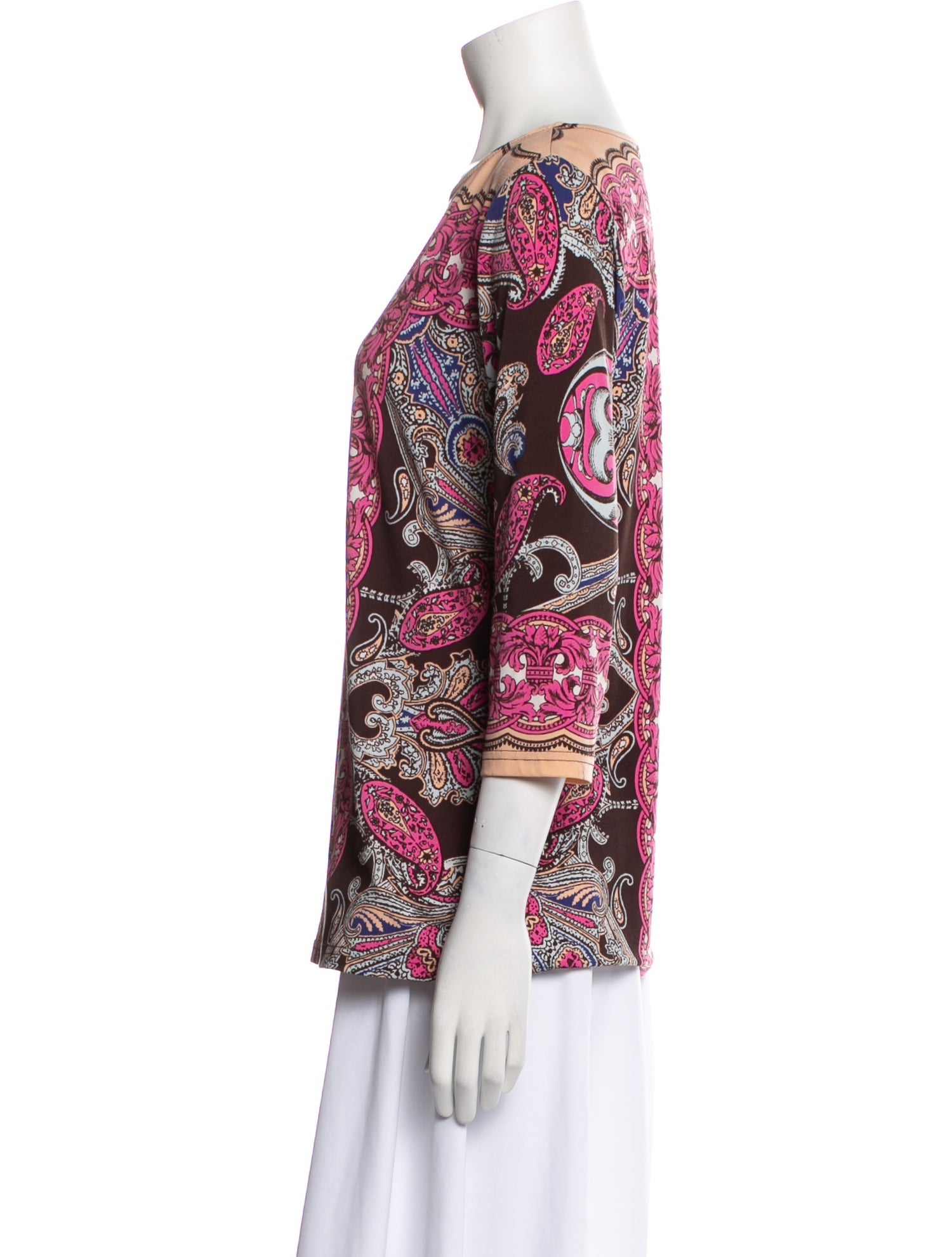Bob Mackie Paisley Print Bateau Neckline Blouse