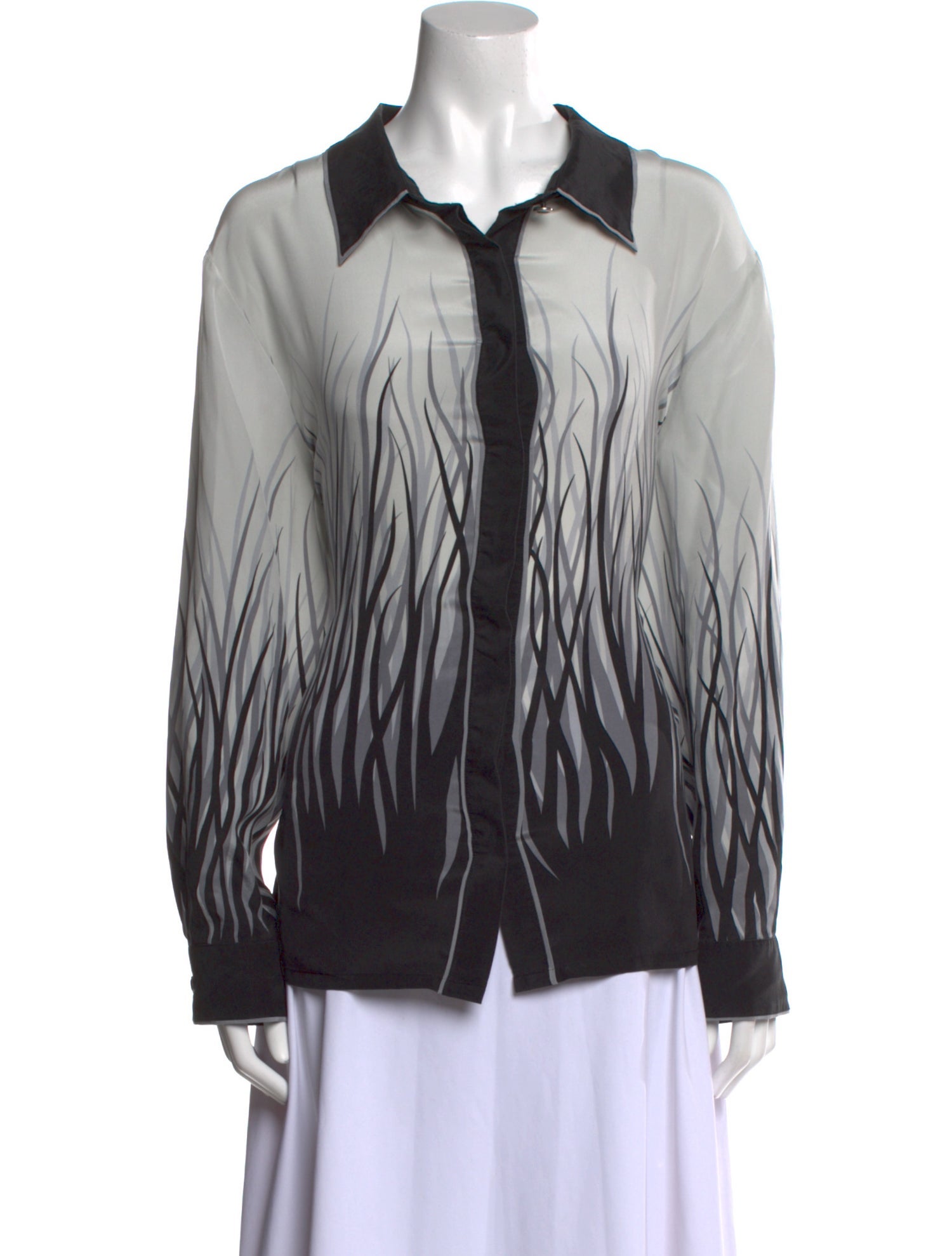 Bob Mackie Silk Graphic Print Button-Up Top