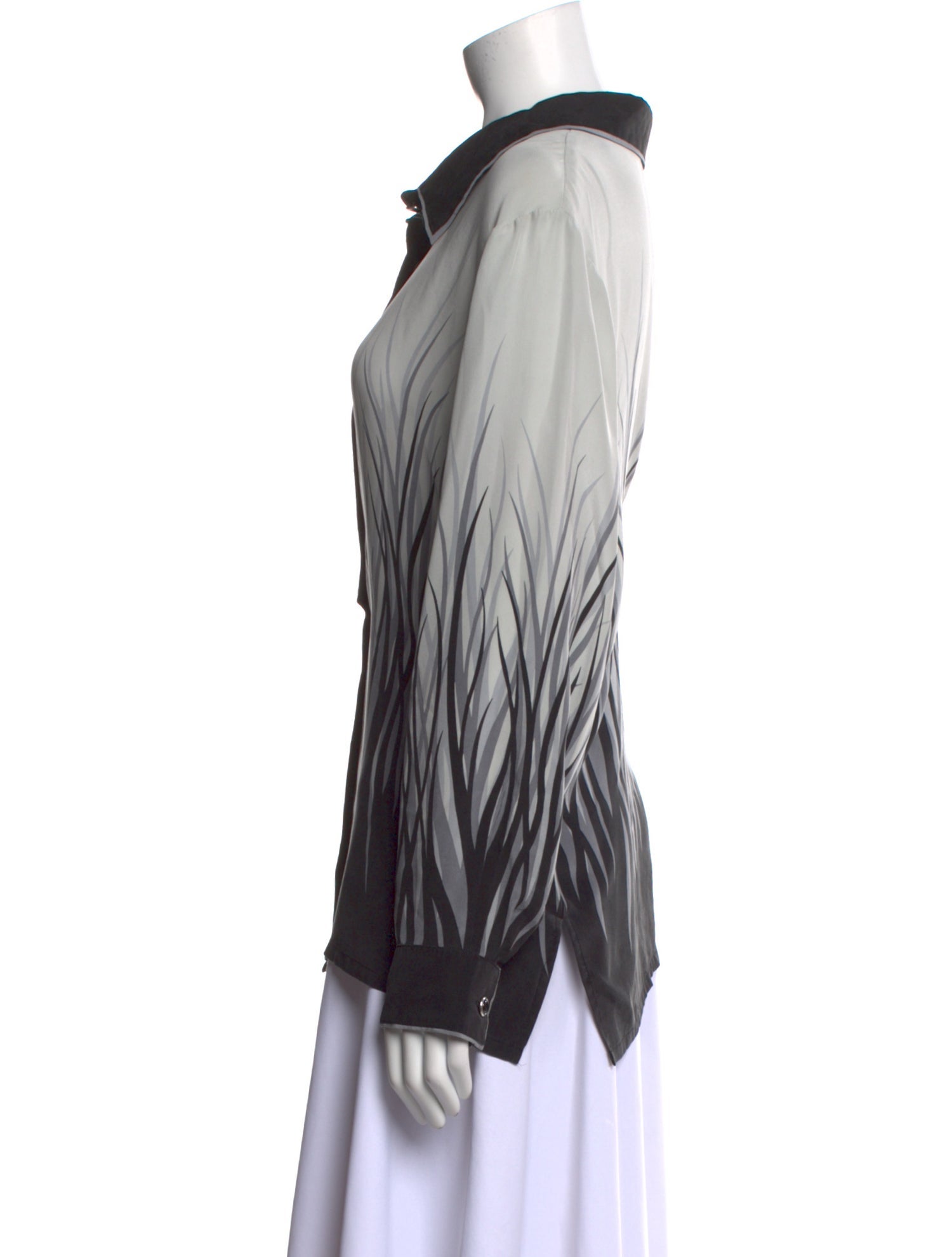 Bob Mackie Silk Graphic Print Button-Up Top