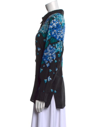 Bob Mackie Silk Floral Print Button-Up Top