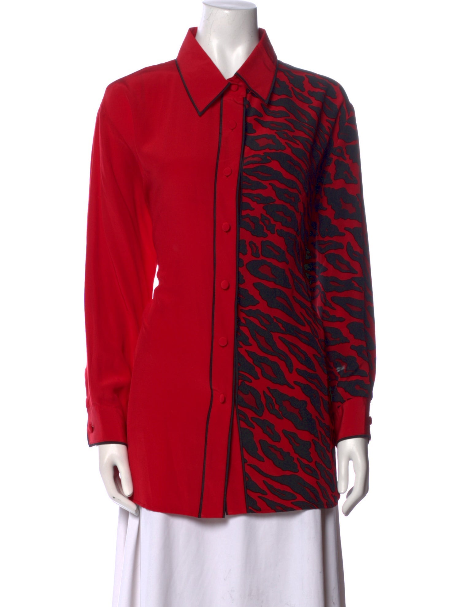Bob Mackie Silk Printed Button-Up Top