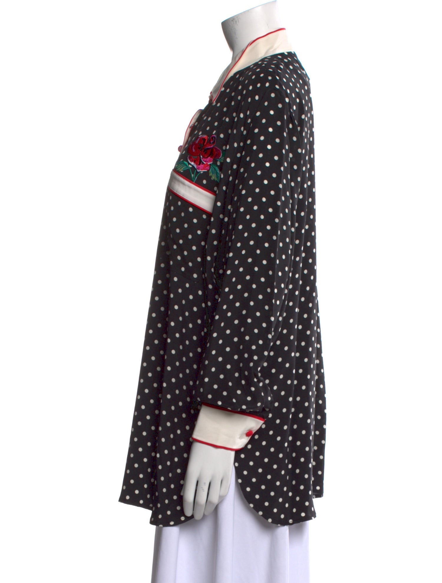 Bob Mackie Silk Polka Dot Print Button-Up Top