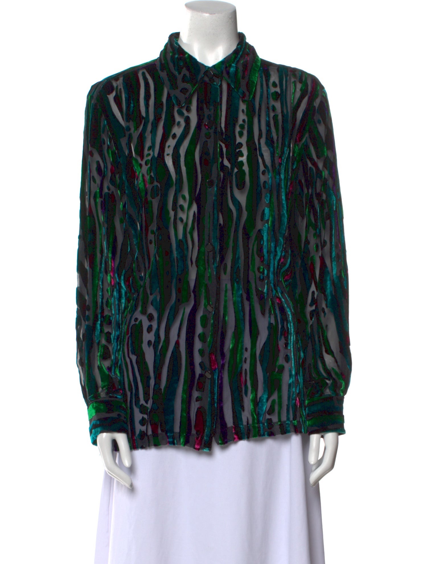 Bob Mackie Printed Long Sleeve Button-Up Top