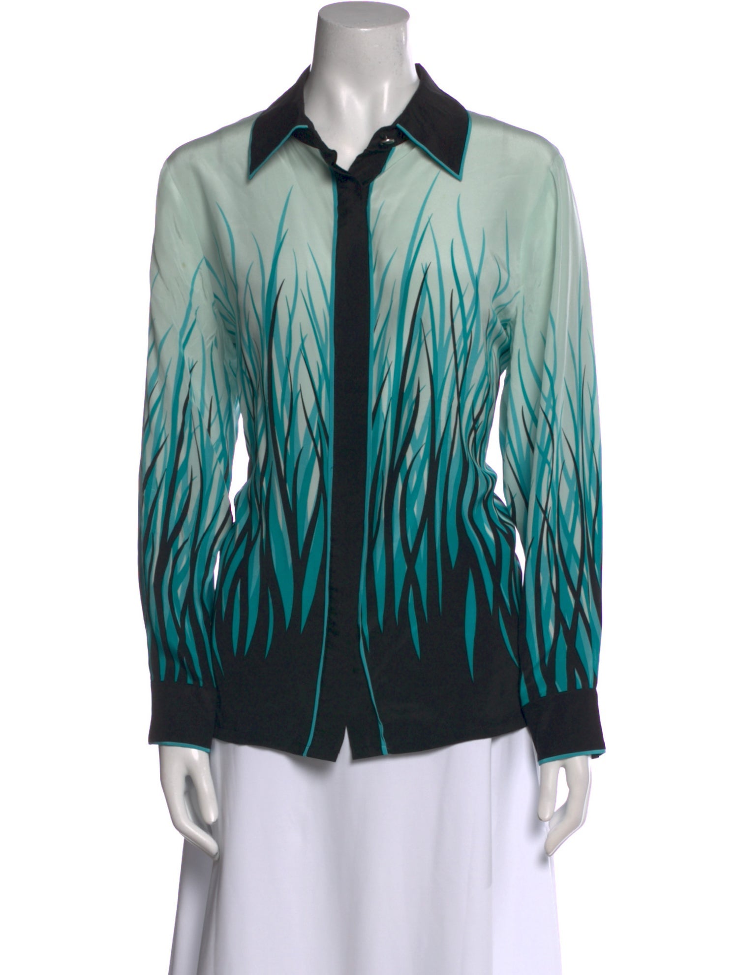 Bob Mackie Silk Striped Button-Up Top
