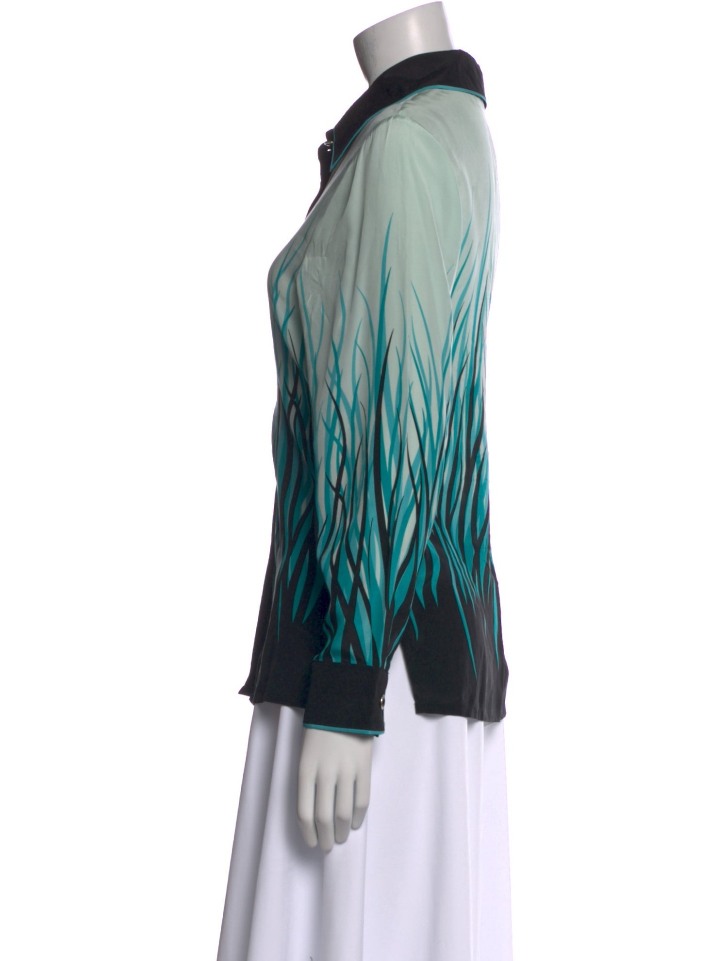 Bob Mackie Silk Striped Button-Up Top