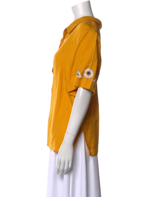 Bob Mackie Linen Short Sleeve Button-Up Top