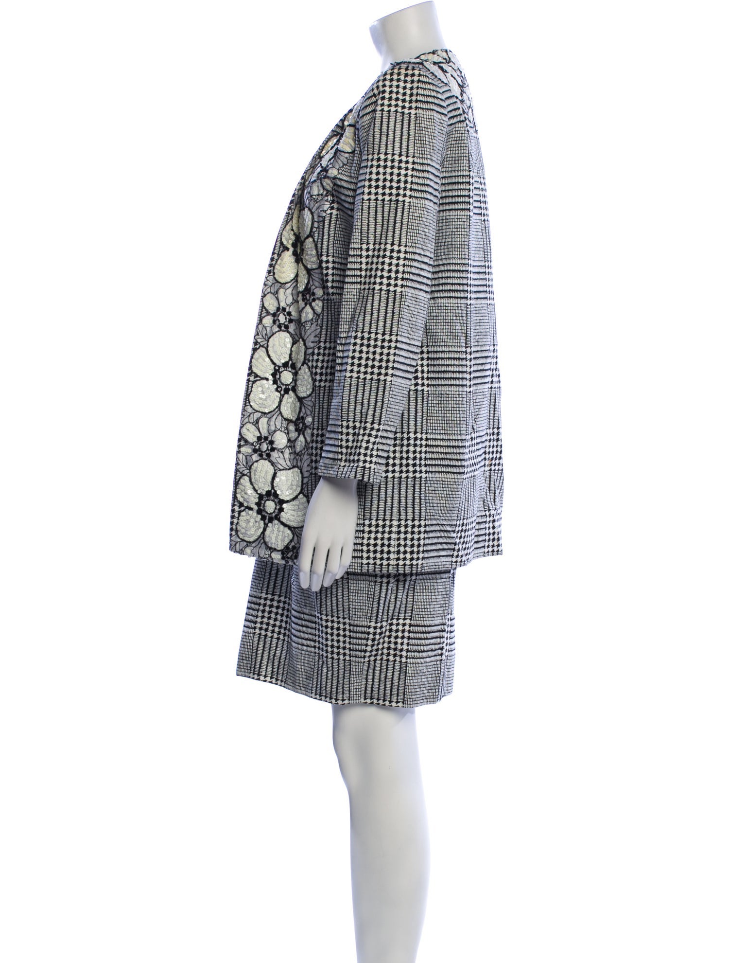 Bob Mackie Houndstooth Print Sequin Embellishments Skirt Suit