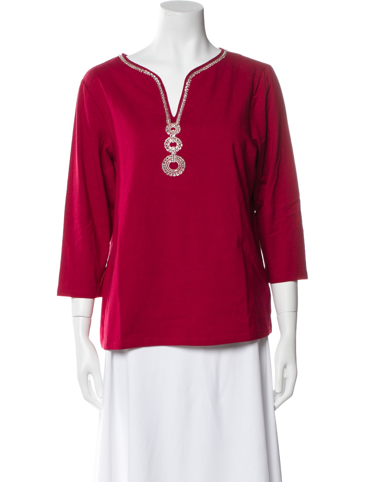 Bob Mackie V-Neck Three-Quarter Sleeve Blouse