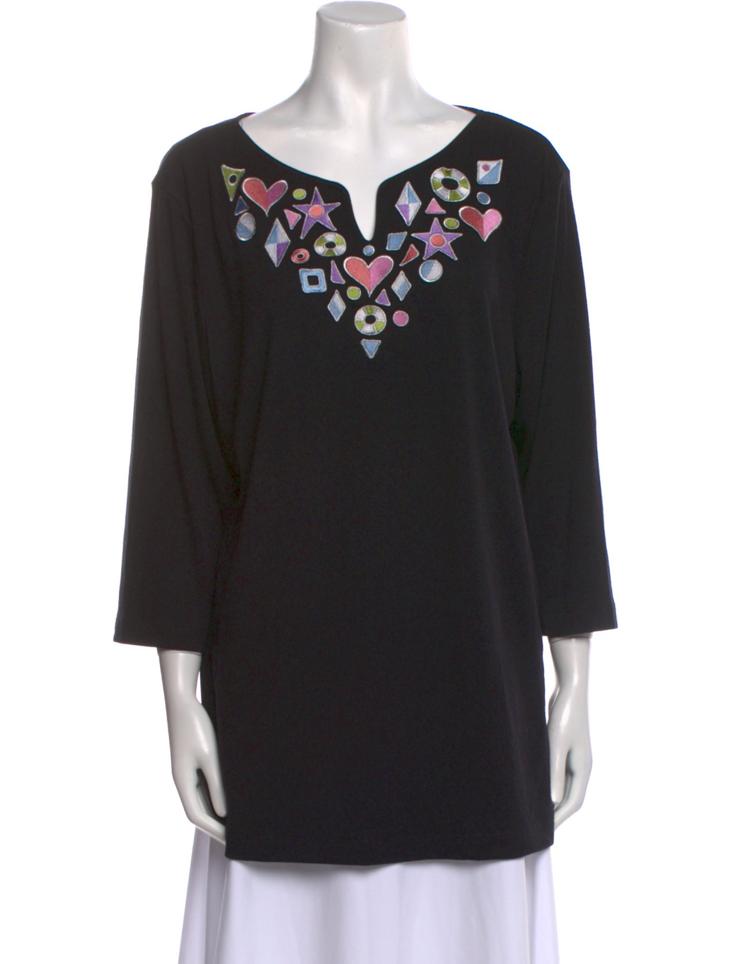 Bob Mackie Graphic Print V-Neck Sweater