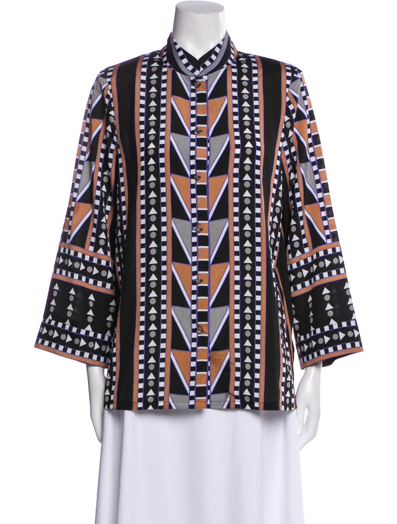 Bob Mackie Printed Mock Neck Button-Up Top