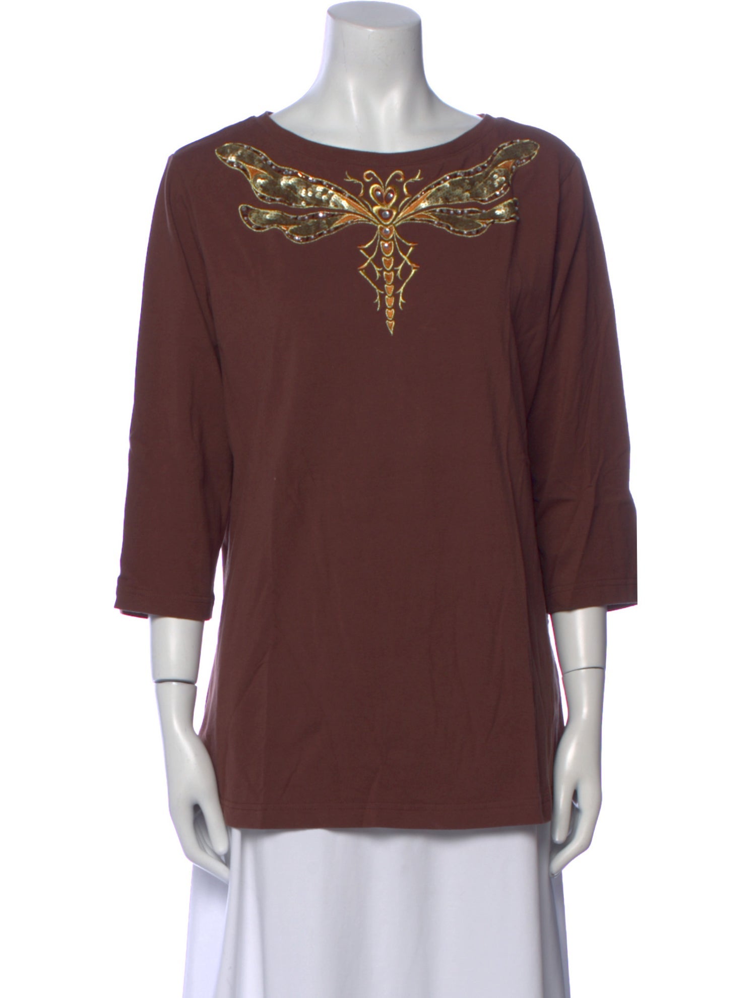 Bob Mackie Scoop Neck Three-Quarter Sleeve T-Shirt