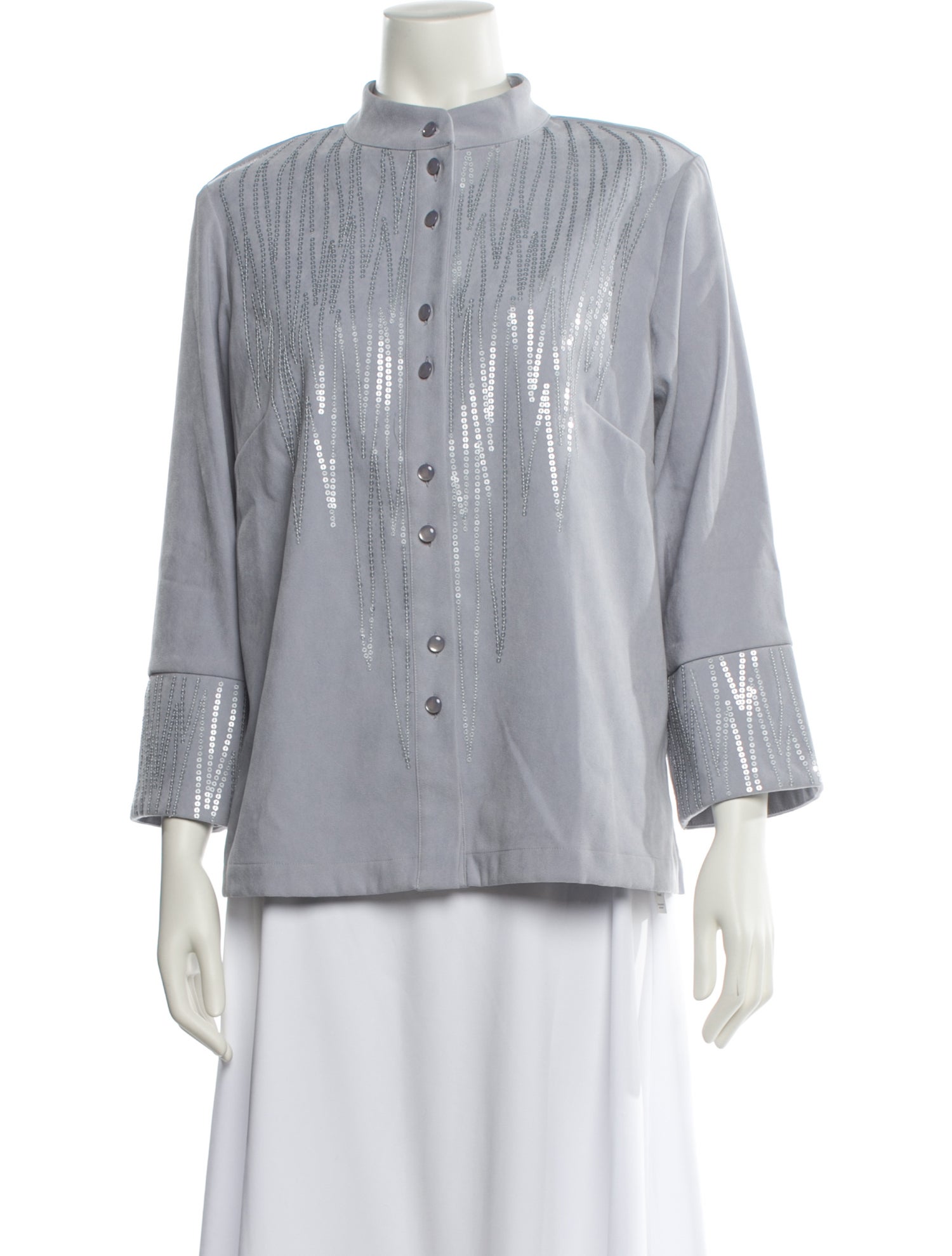 Bob Mackie Mock Neck Three-Quarter Sleeve Button-Up Top