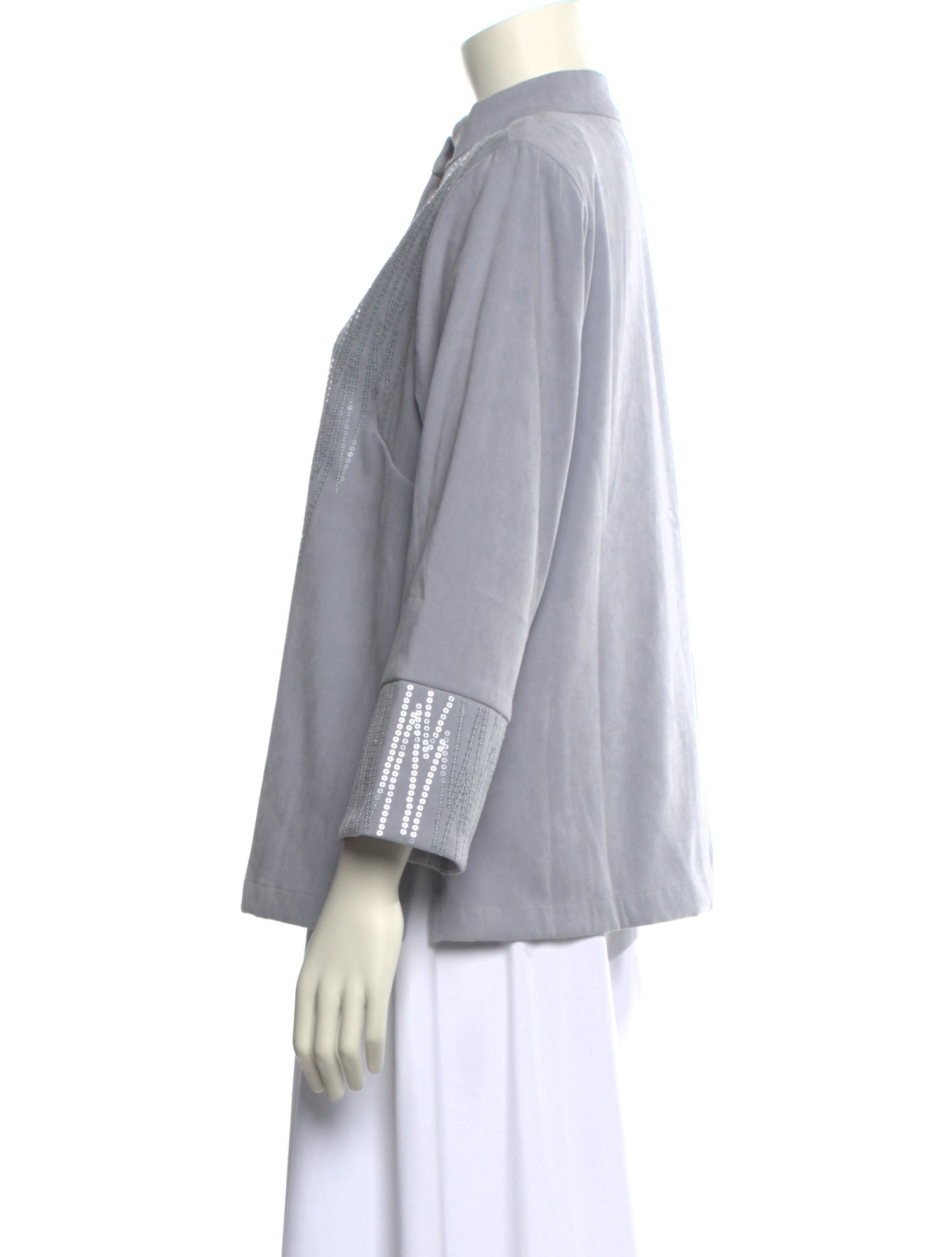 Bob Mackie Mock Neck Three-Quarter Sleeve Button-Up Top