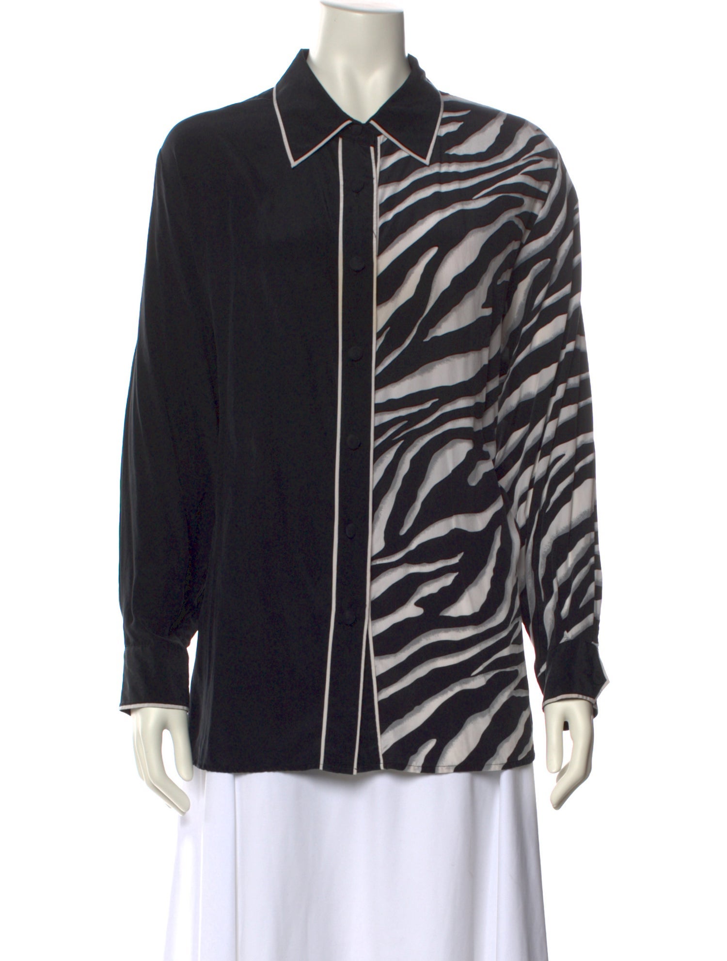 Bob Mackie Silk Animal Print Button-Up Top