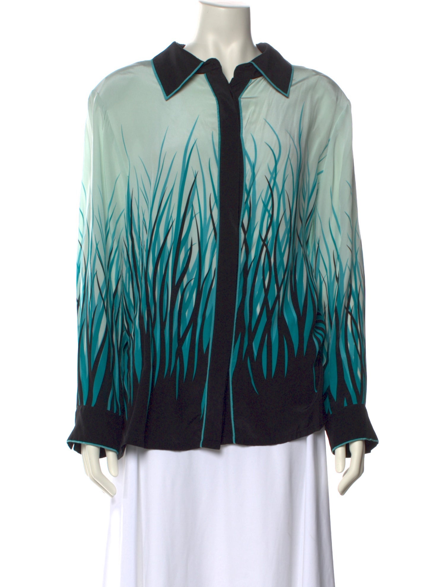 Bob Mackie Silk Printed Button-Up Top