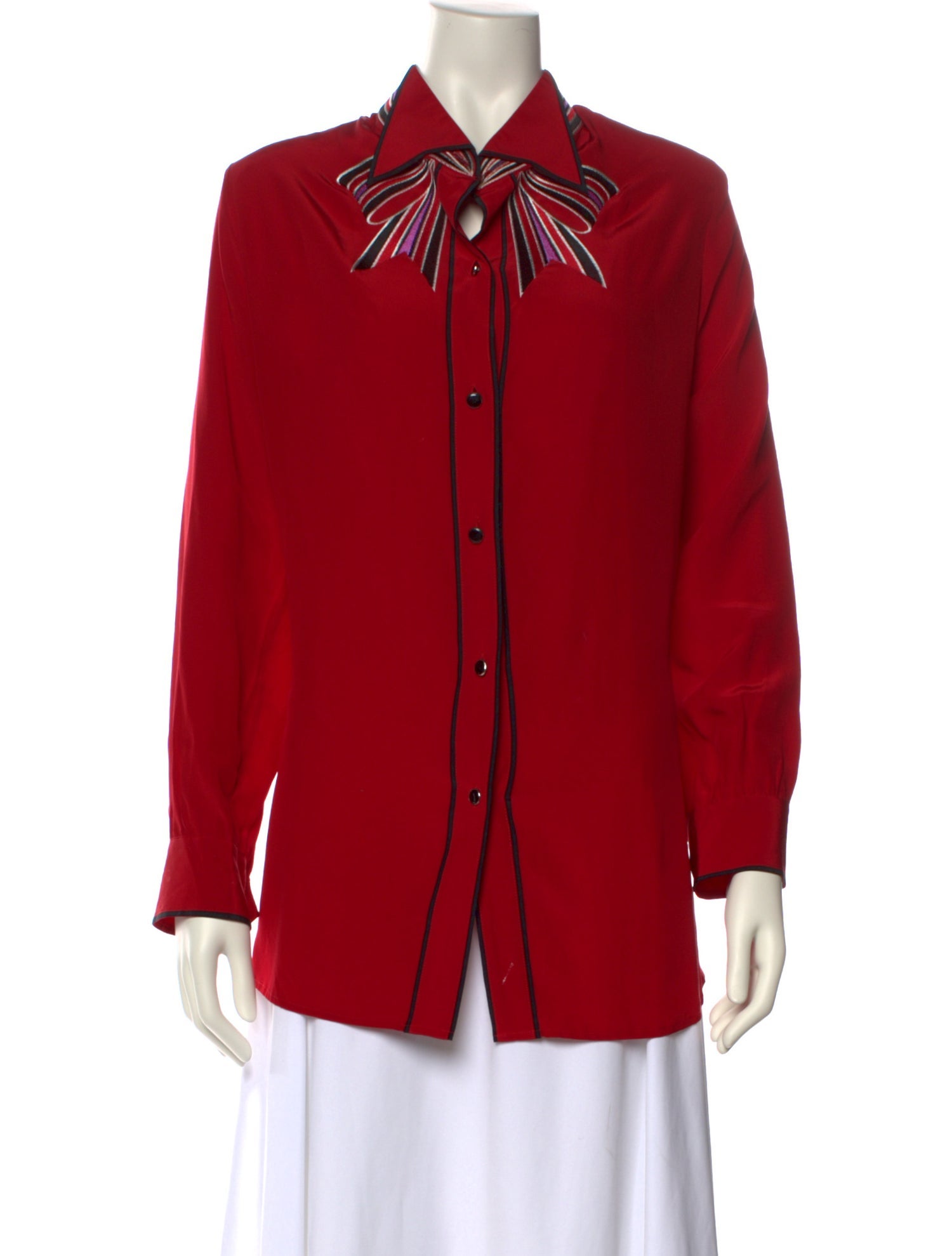 Bob Mackie Silk Long Sleeve Button-Up Top