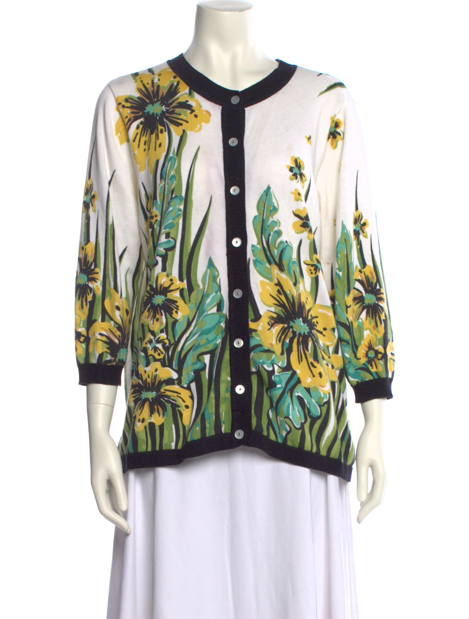 Bob Mackie Floral Print Scoop Neck Sweater