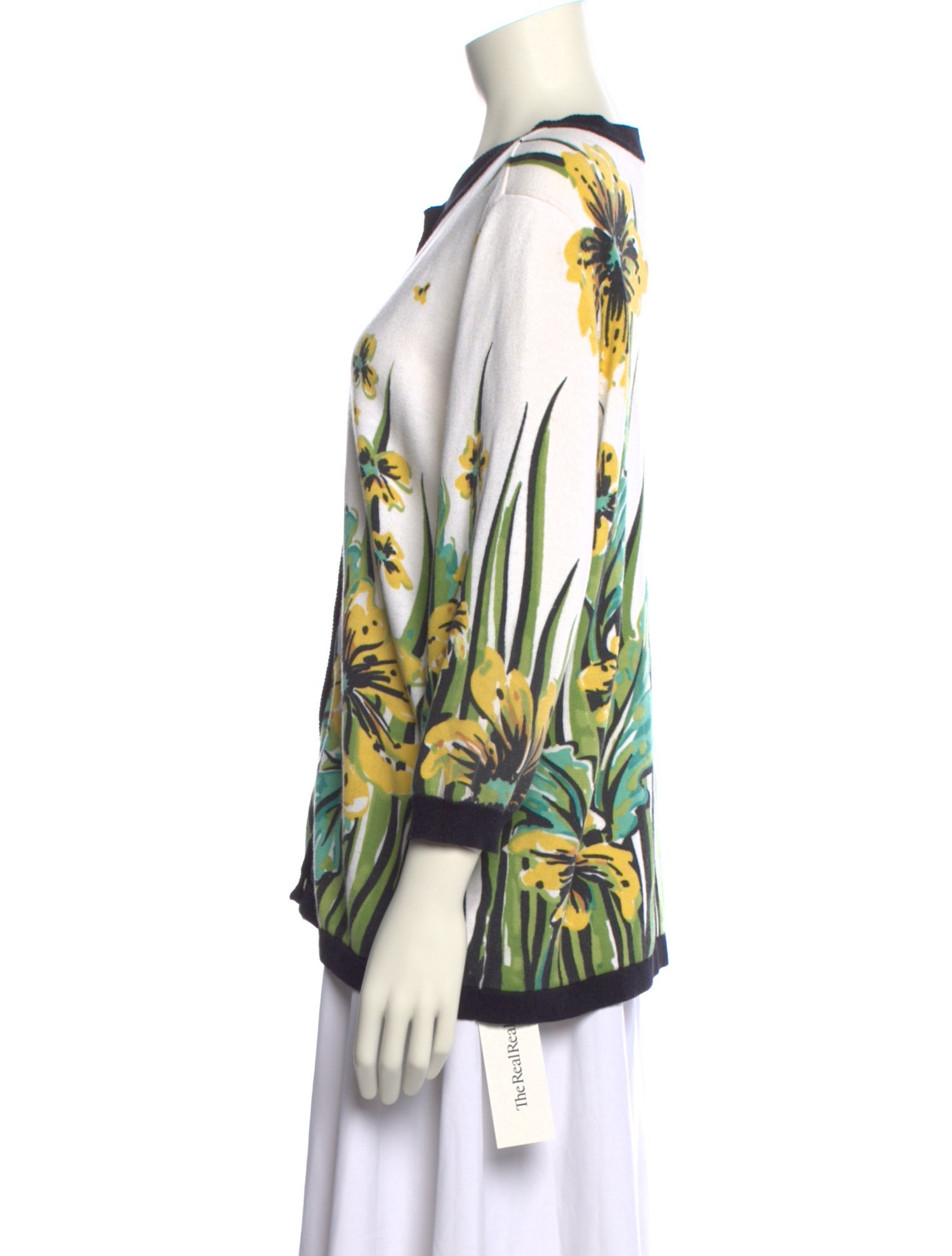 Bob Mackie Floral Print Scoop Neck Sweater
