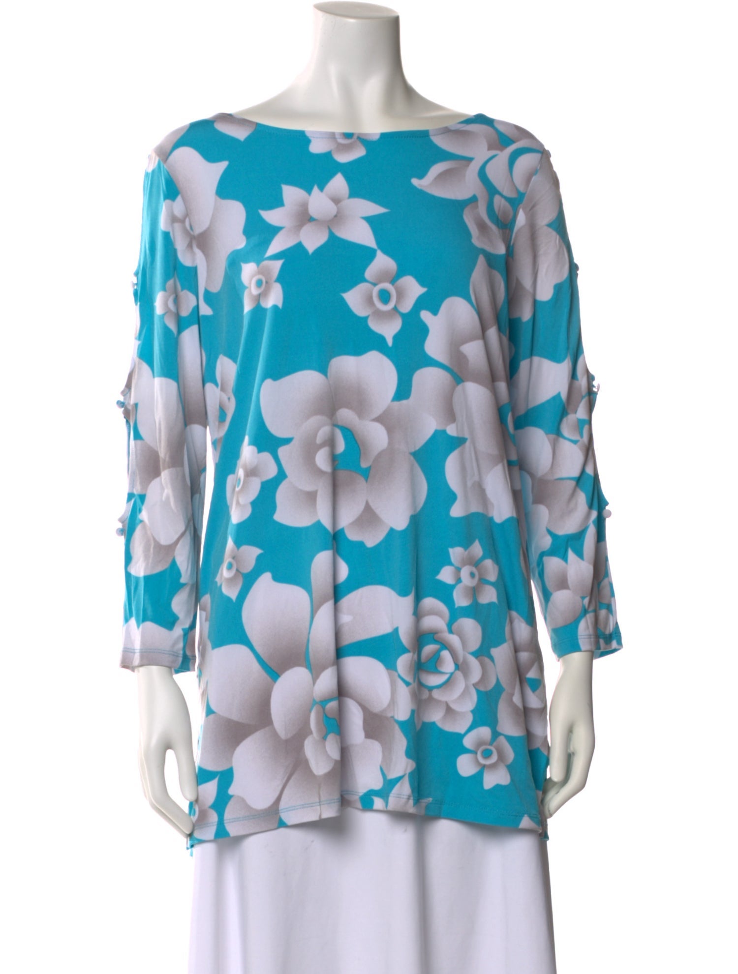 Bob Mackie Floral Print Bateau Neckline Tunic