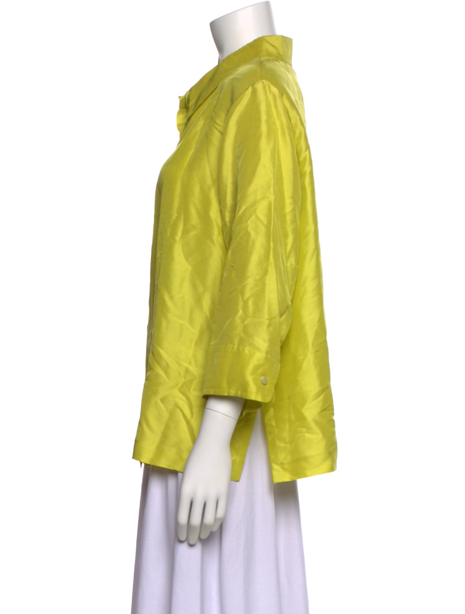 Bob Mackie Silk Three-Quarter Sleeve Button-Up Top