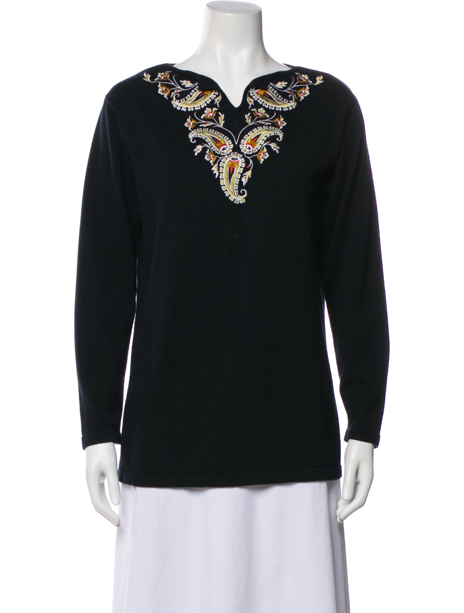 Bob Mackie Paisley Print V-Neck Sweater