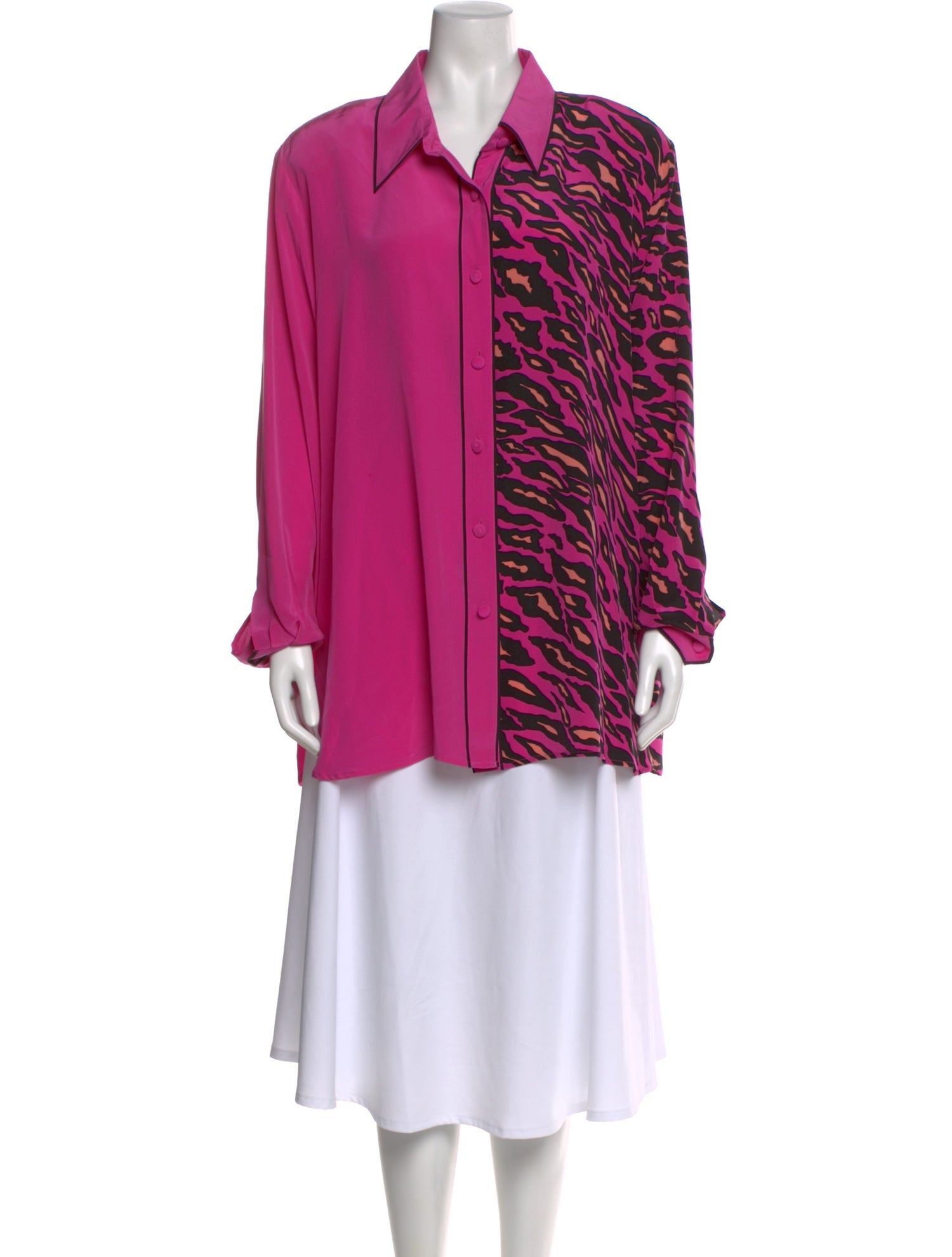 Bob Mackie Silk Animal Print Button-Up Top