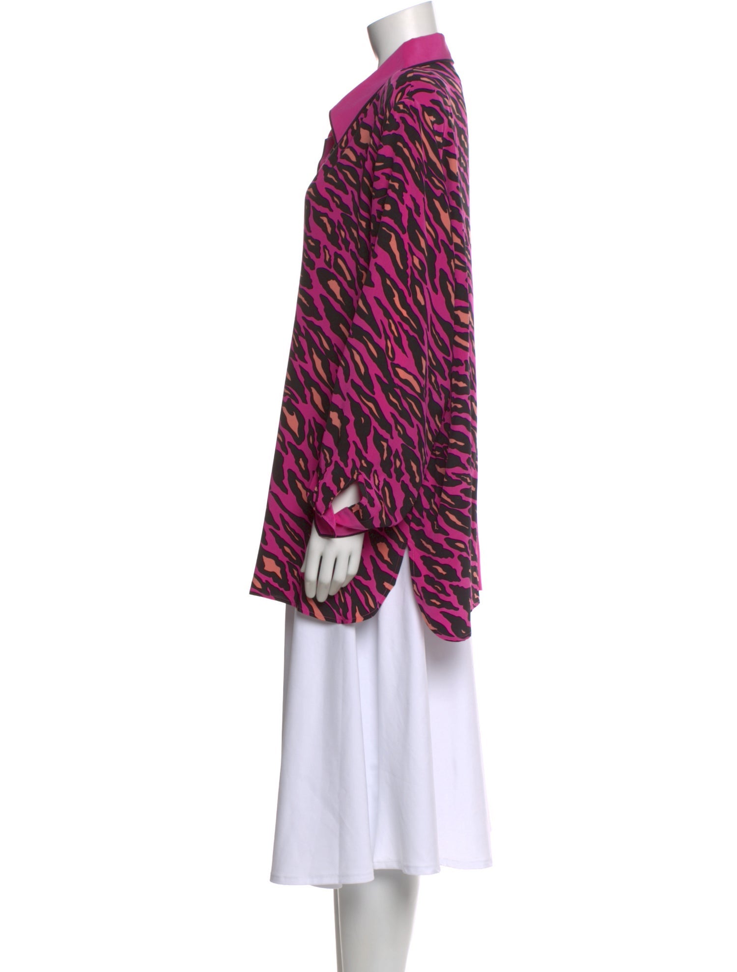 Bob Mackie Silk Animal Print Button-Up Top