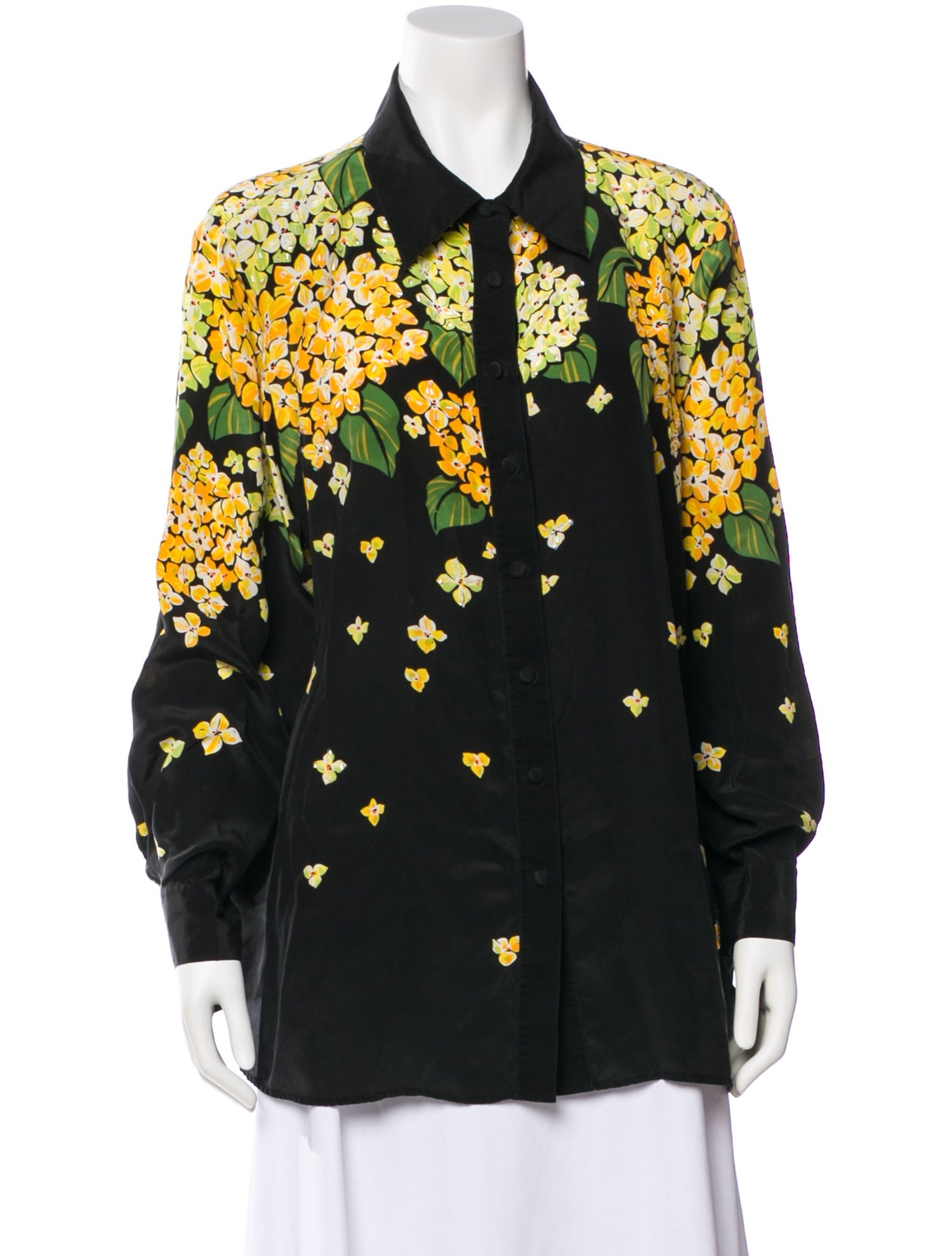 Bob Mackie Silk Floral Print Blouse