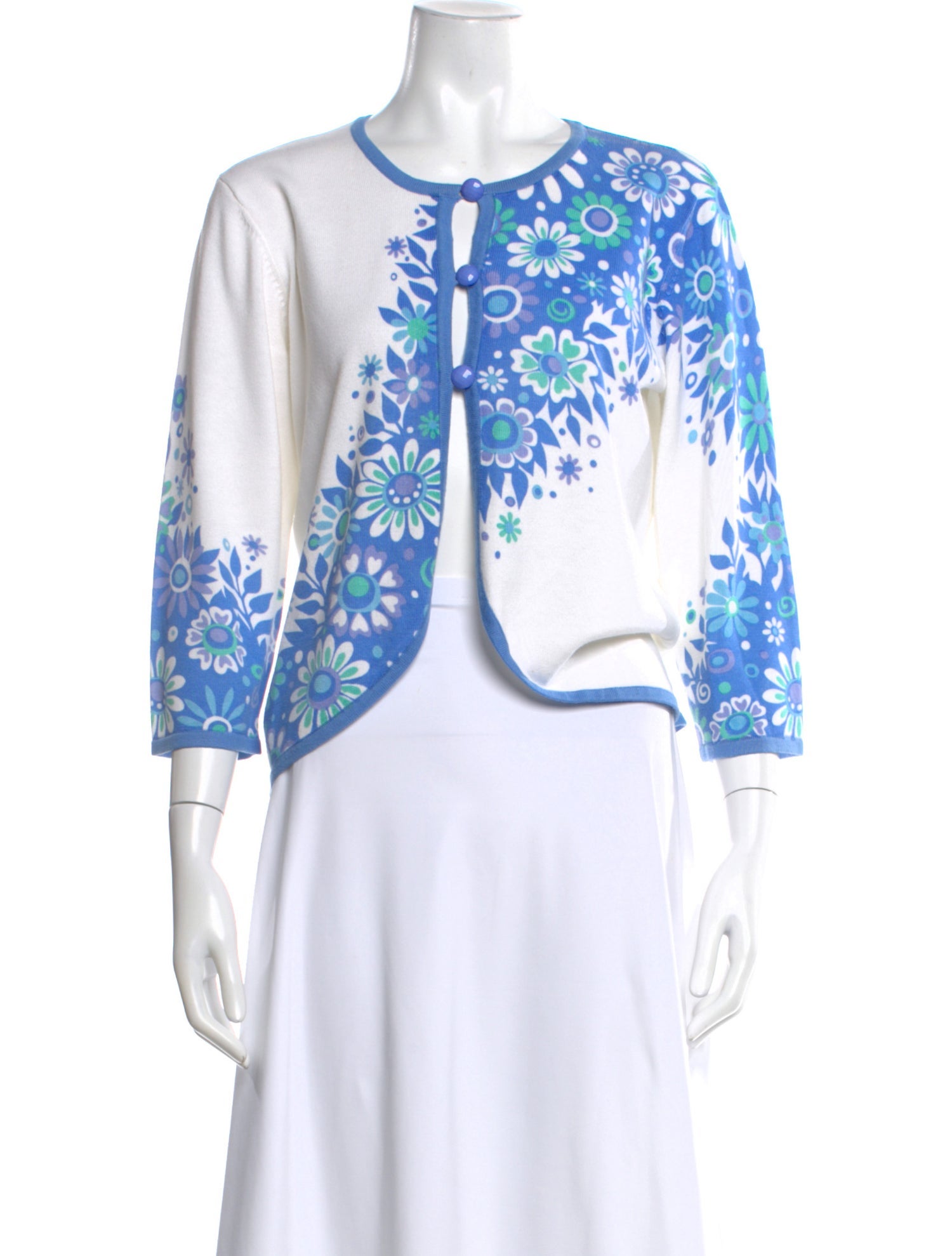 Bob Mackie Floral Print Scoop Neck Sweater