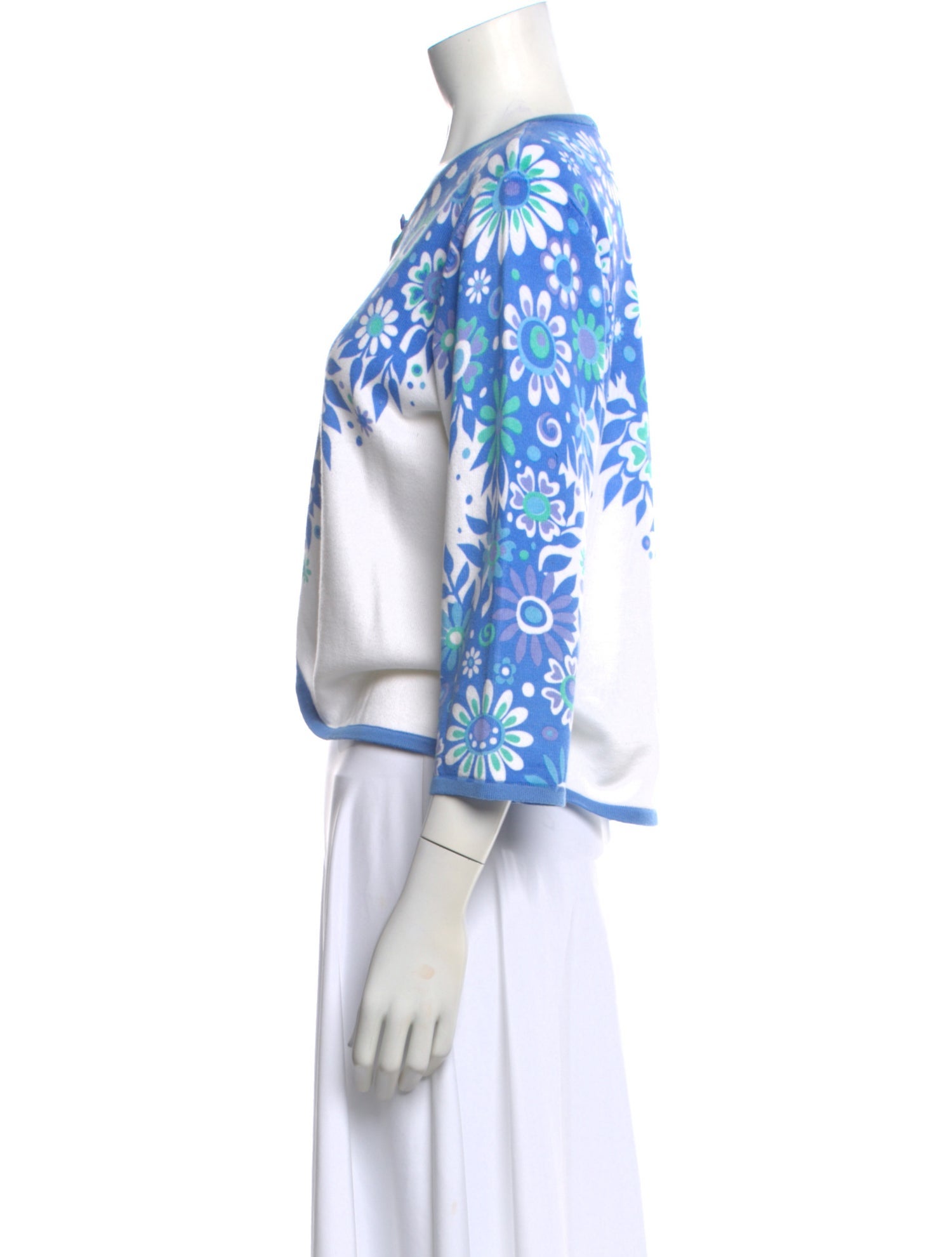 Bob Mackie Floral Print Scoop Neck Sweater