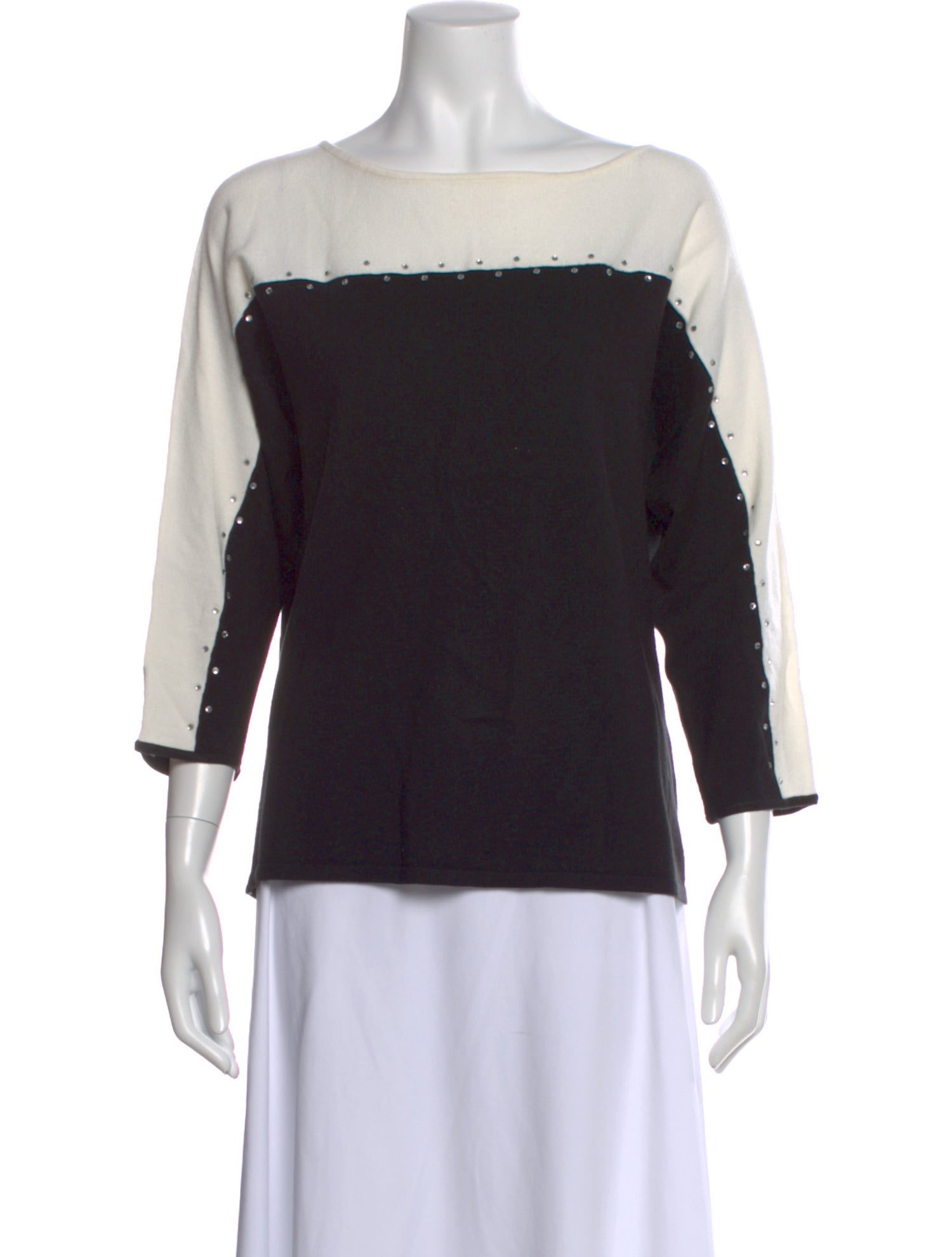 Bob Mackie Colorblock Pattern Scoop Neck Sweater