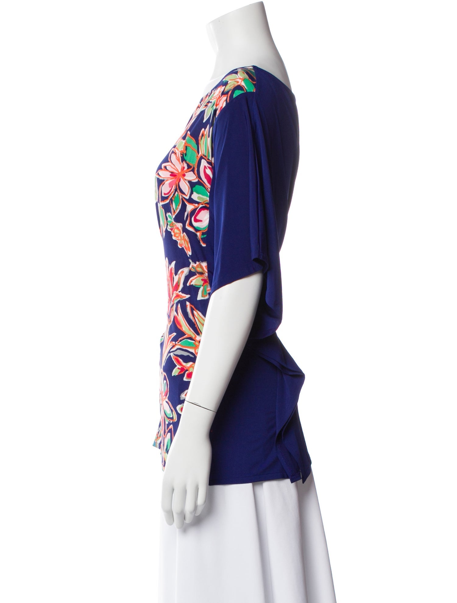 Bob Mackie Floral Print Crew Neck Top