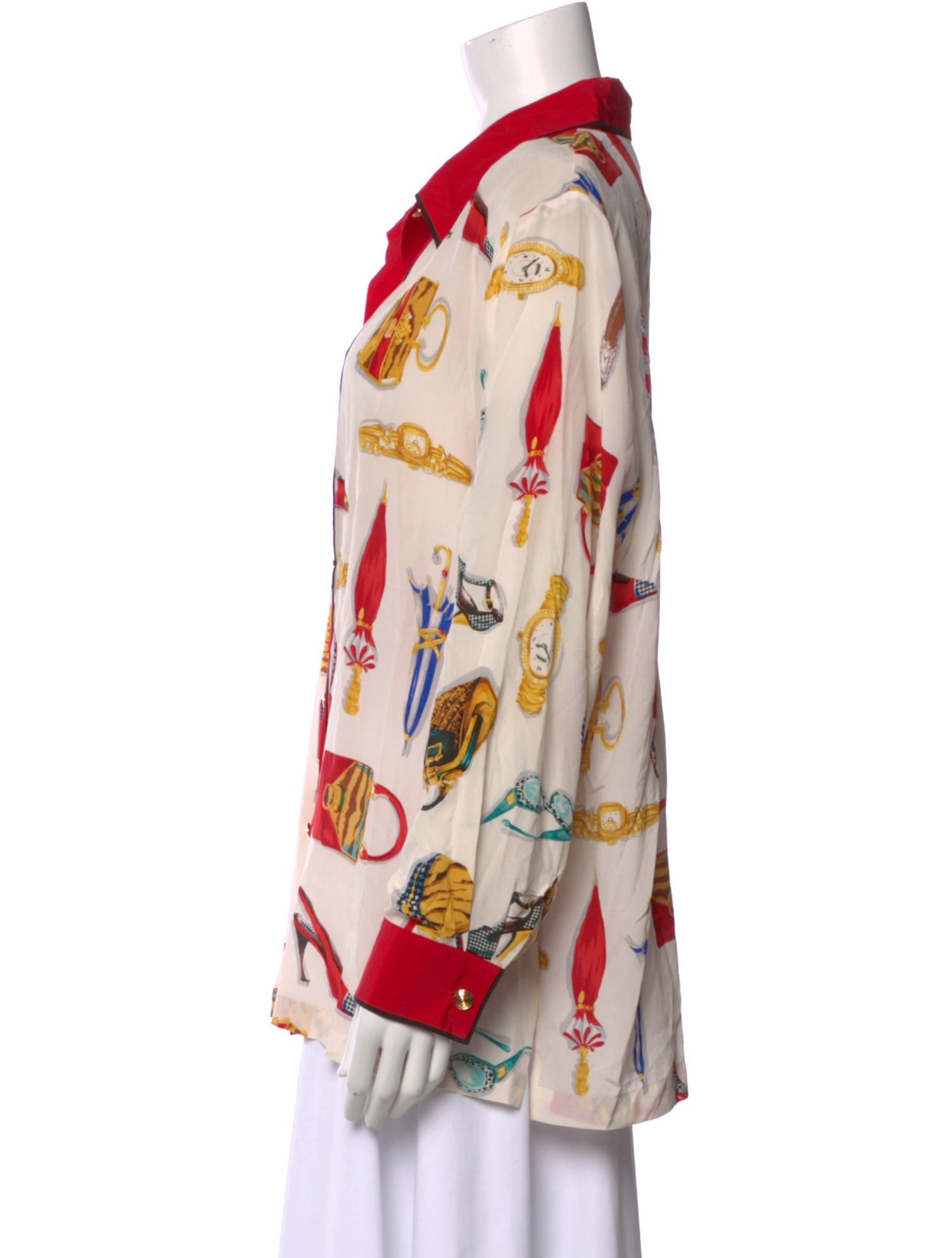 Bob Mackie Silk Graphic Print Blouse