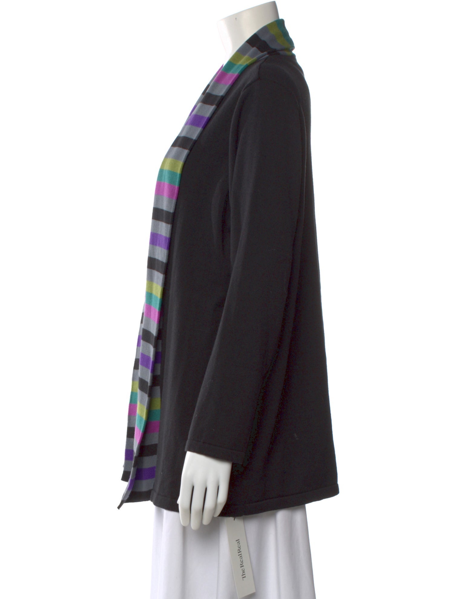 Bob Mackie Striped Open Front Sweater