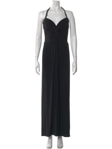 Pre-owned Bob Mackie Halterneck Long Dress In Black