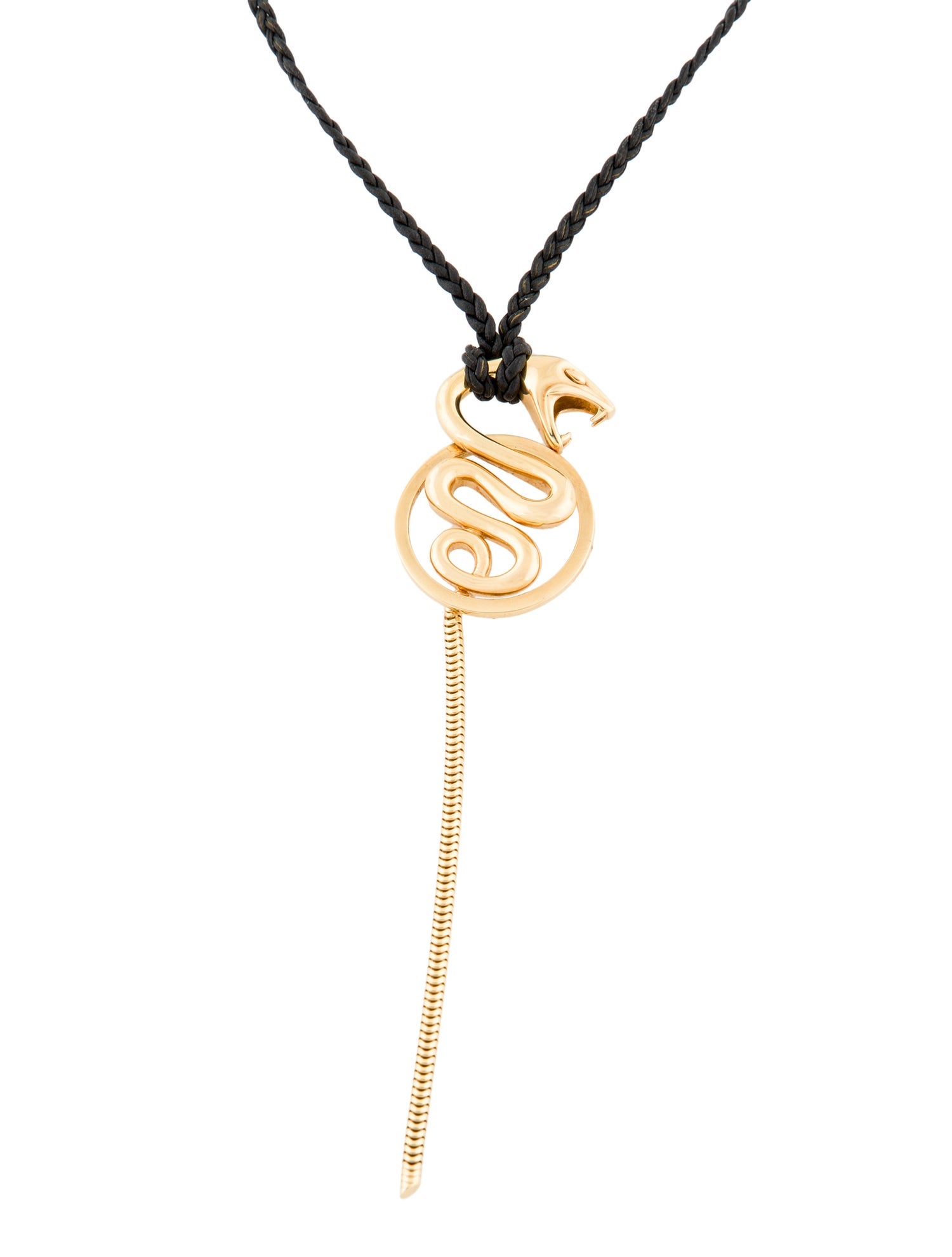 Boucheron 18K Long Tail Snake Pendant Leather Necklace