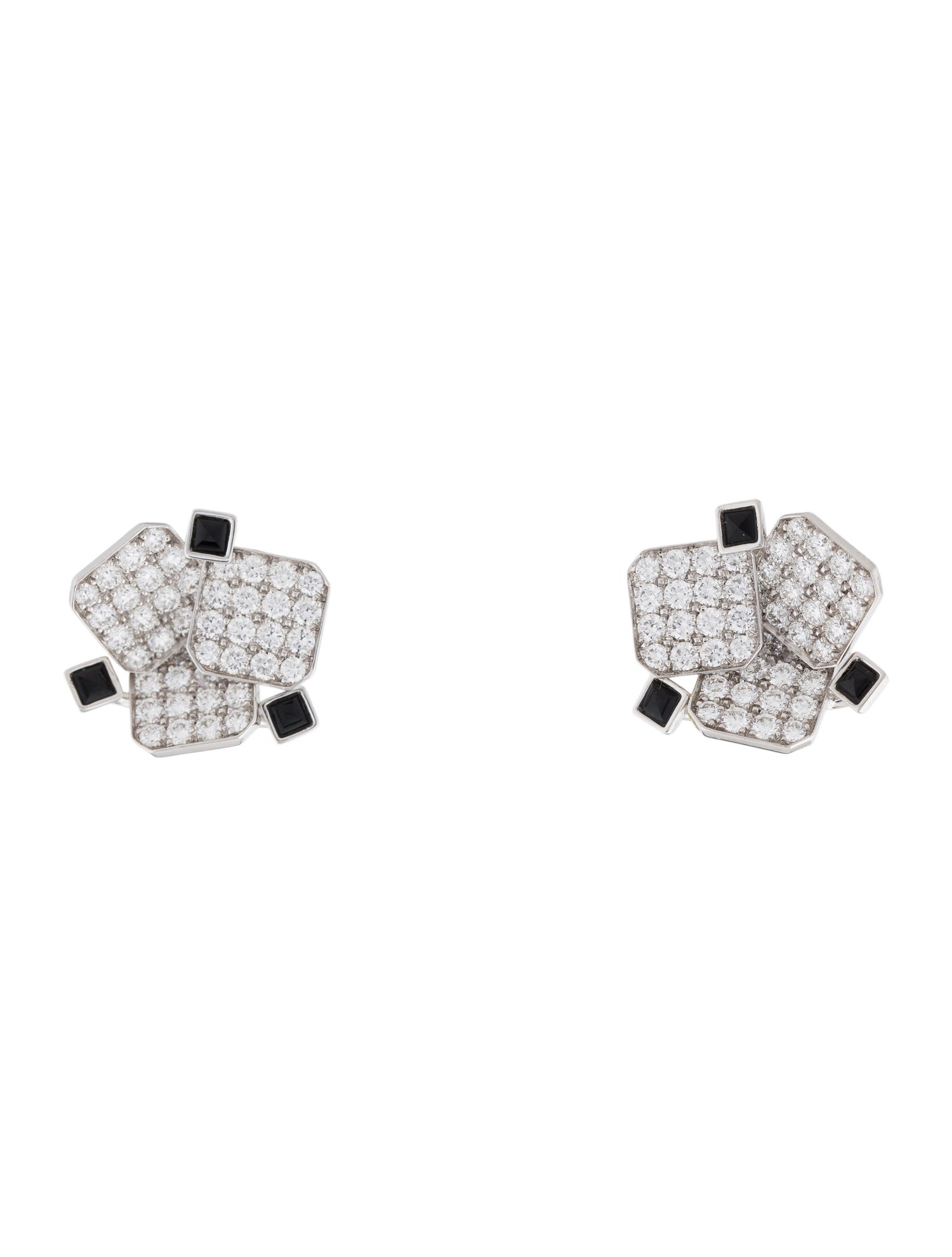 Boucheron 18K Diamond & Onyx Damier Stud Earrings
