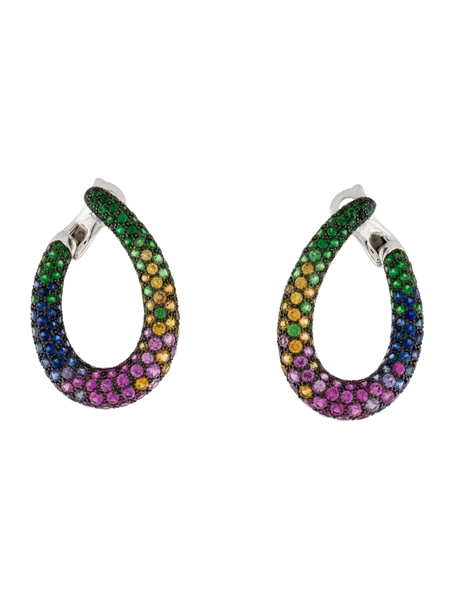 Boucheron 18K Sapphire & Tsavorite Garnet Masy Chameleon Hoop Earrings