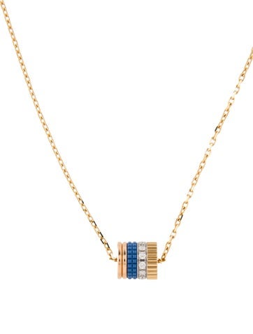 Pre-owned Boucheron 18k Diamond & Ceramic S Motif Pendant Necklace, 17.5" In Blue