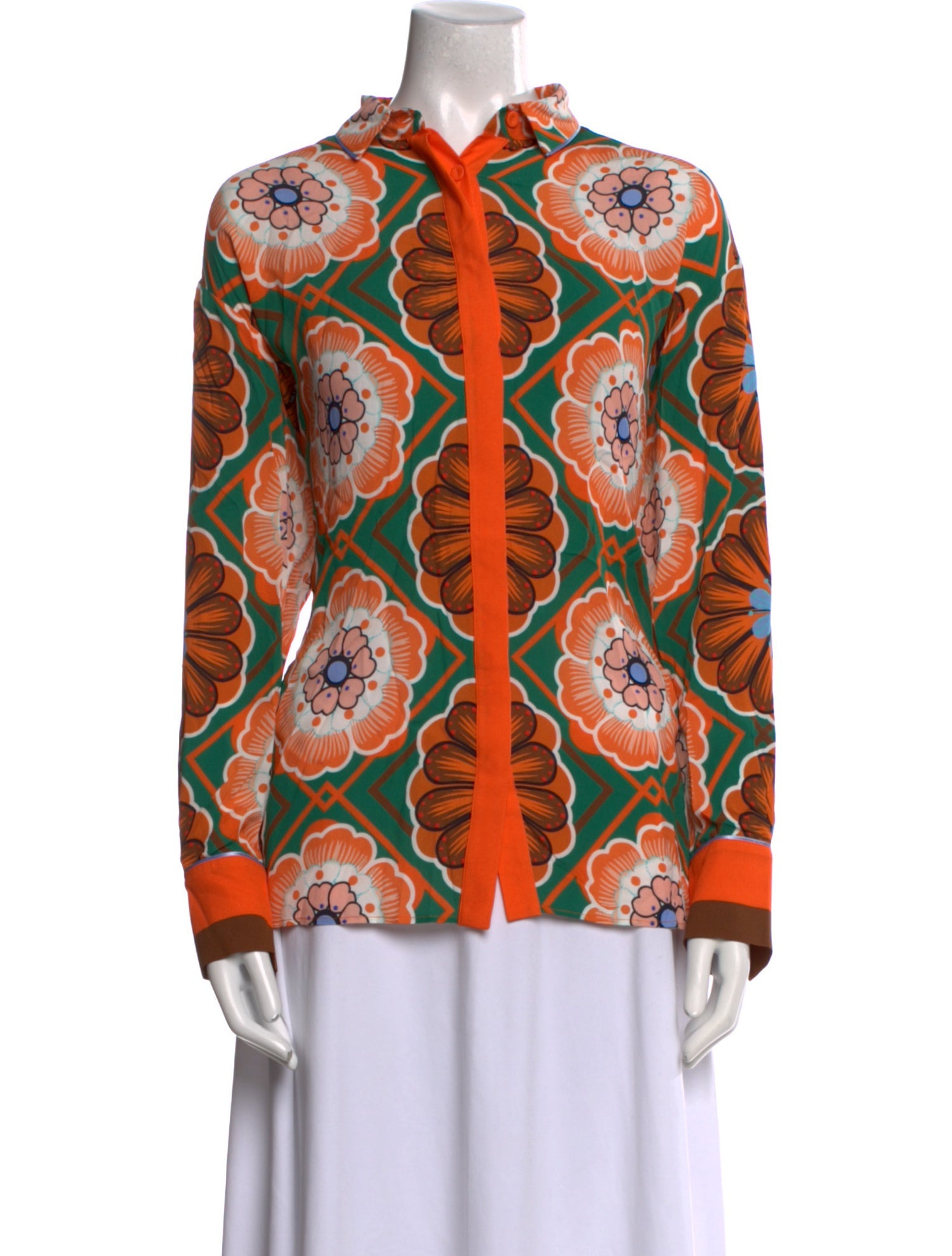 Borgo De Nor Printed Mock Neck Button-Up Top w/ Tags