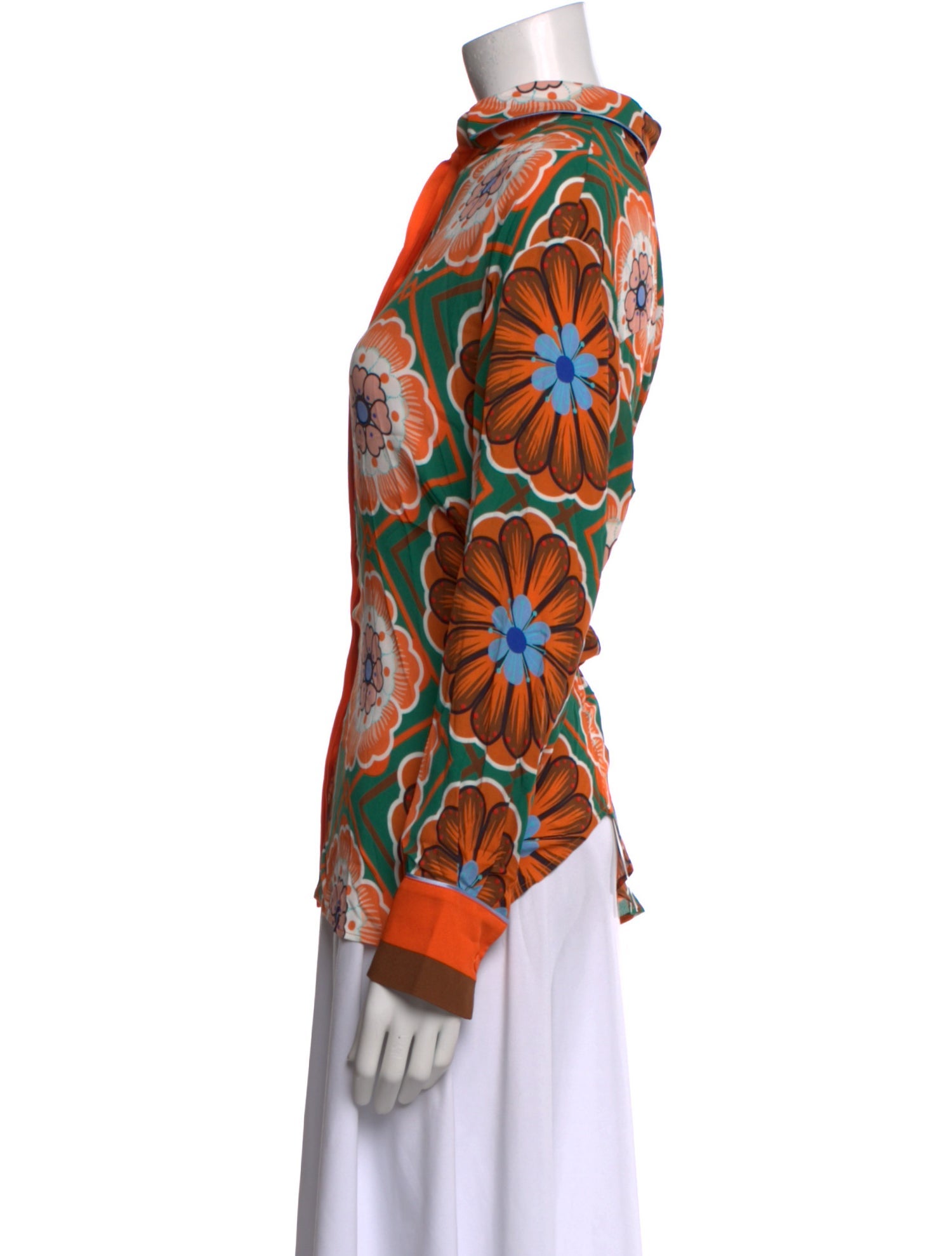 Borgo De Nor Printed Mock Neck Button-Up Top w/ Tags