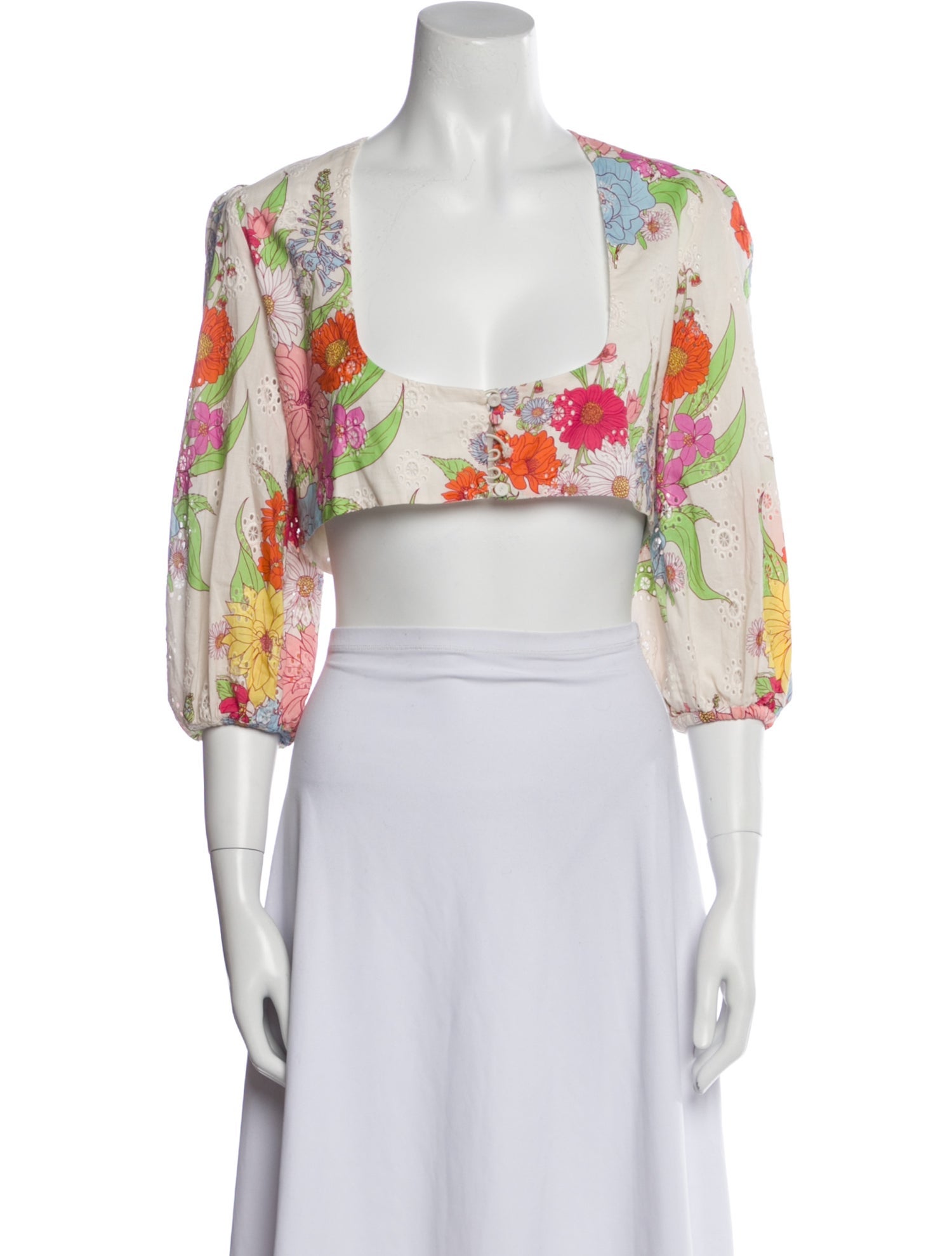 Borgo De Nor Floral Print Square Neckline Crop Top