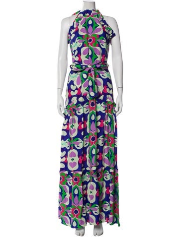 Pre-owned Borgo De Nor Printed Long Dress W/ Tags In Blue