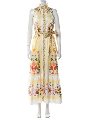 Pre-owned Borgo De Nor Floral Print Long Dress In Yellow