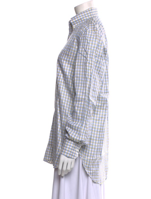 Borrelli Plaid Print Mock Neck Button-Up Top