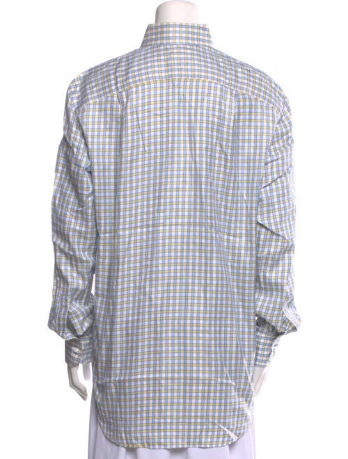 Borrelli Plaid Print Mock Neck Button-Up Top
